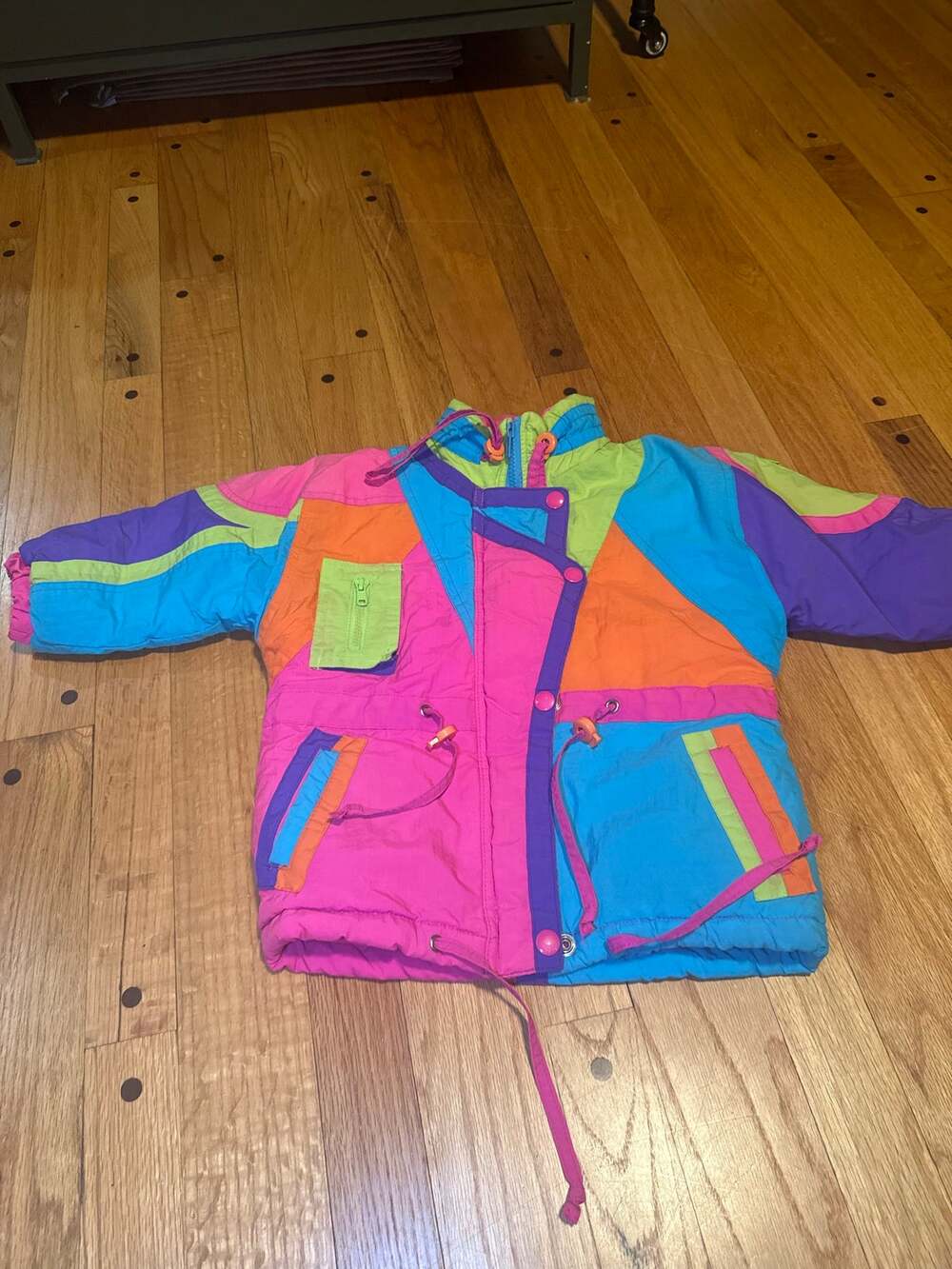 Vintage 80s 90s Kids Ski Jacket Size 5/6 Neon Colorblock Puffer Winter Coat